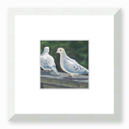 Framed Fine Art Print, Faux Mat - 12x12 inches | Mourning Doves in Acylic, FMS-1000-1125, Prints, Fine art, White Frame, 30 x 30 cm ,12 x 12 inches