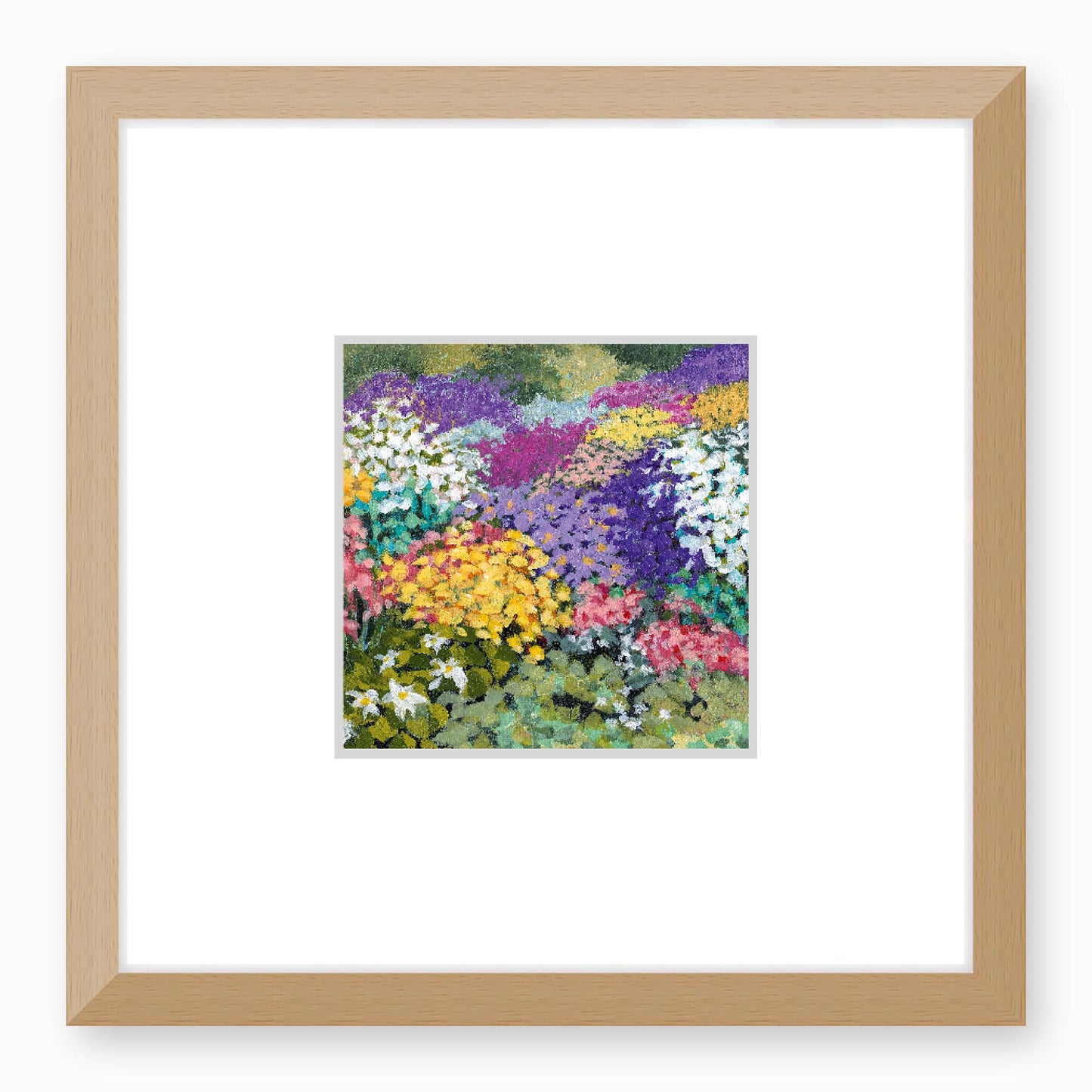 Framed Fine Art Print, Faux Mat - 12x12 inches | Floral Garden, FMS-1000-1147, Prints, Fine art, Natural Frame, 30 x 30 cm ,12 x 12 inches