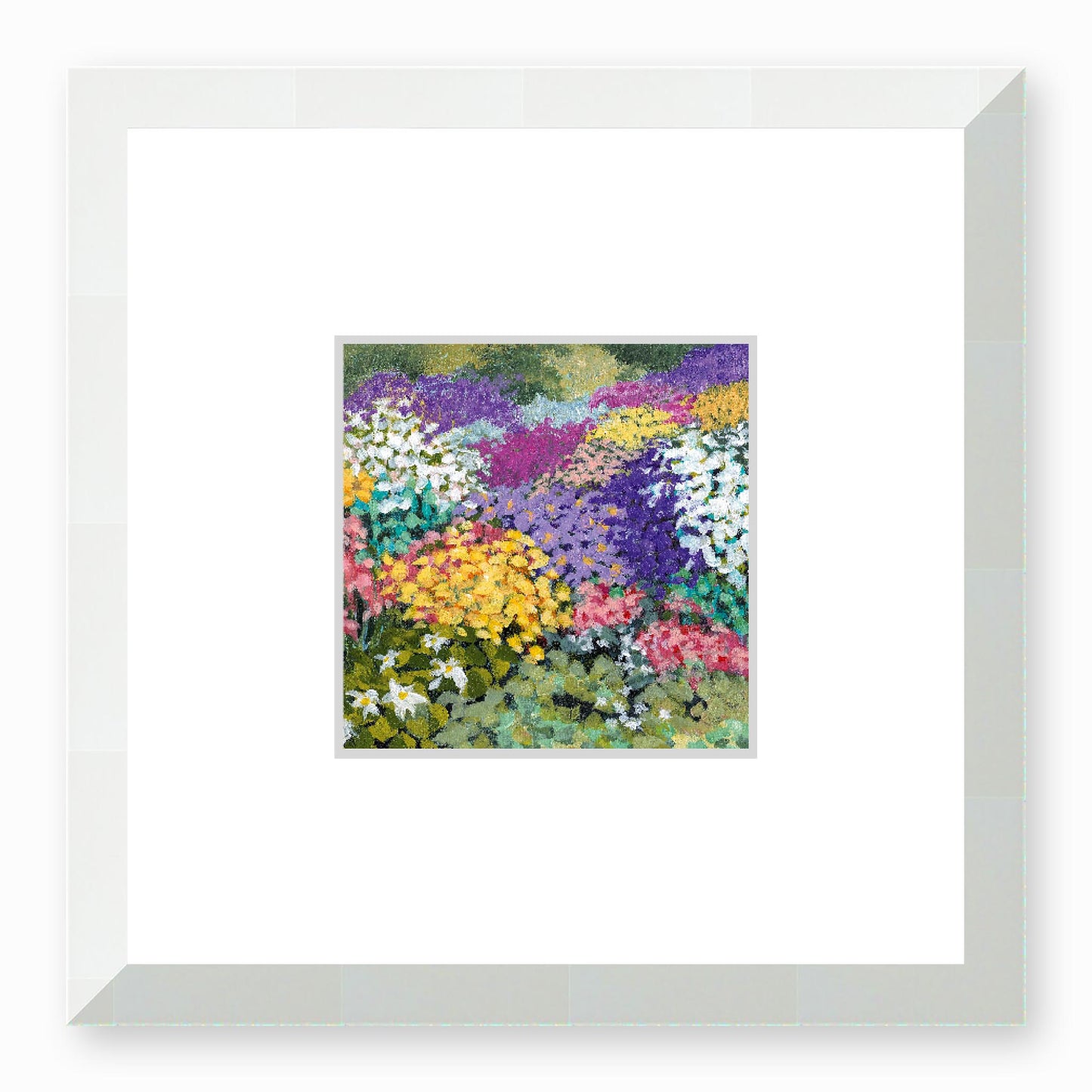 Framed Fine Art Print, Faux Mat - 12x12 inches | Floral Garden, FMS-1000-1147, Prints, Fine art, White Frame, 30 x 30 cm ,12 x 12 inches