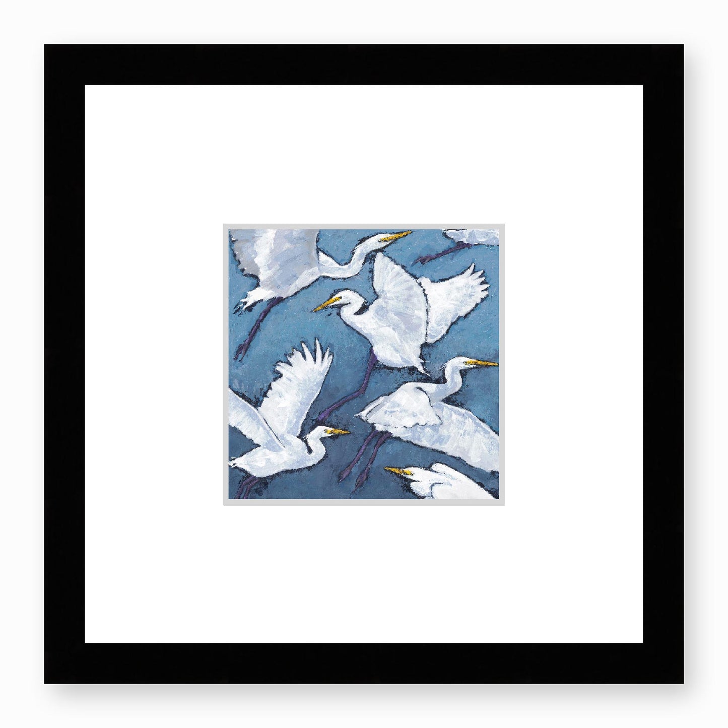 Framed Fine Art Print, Faux Mat - 12x12 inches | White Herons in Acrylic, FMS-1020-001, Prints, Fine art, Black Frame, 30 x 30 cm ,12 x 12 inches
