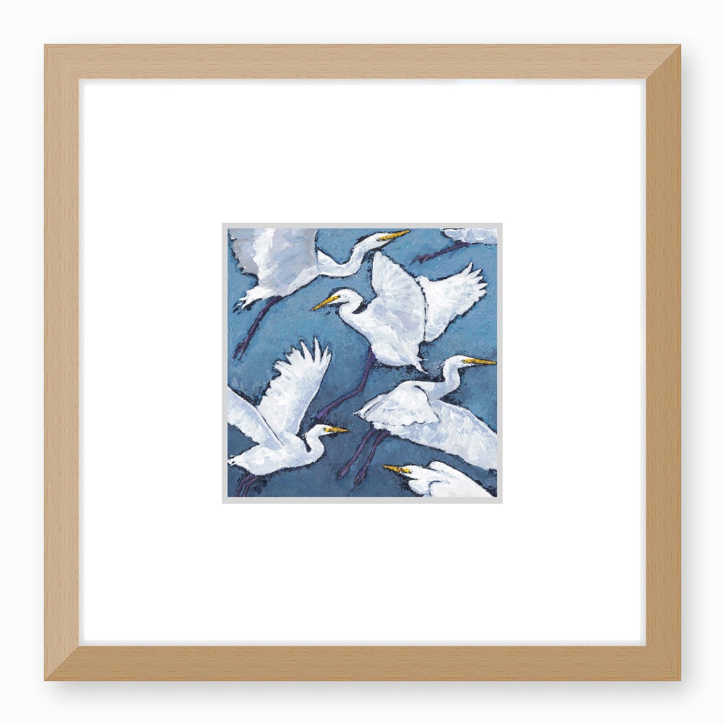 Framed Fine Art Print, Faux Mat - 12x12 inches | White Herons in Acrylic, FMS-1020-001, Prints, Fine art, Natural Frame, 30 x 30 cm ,12 x 12 inches
