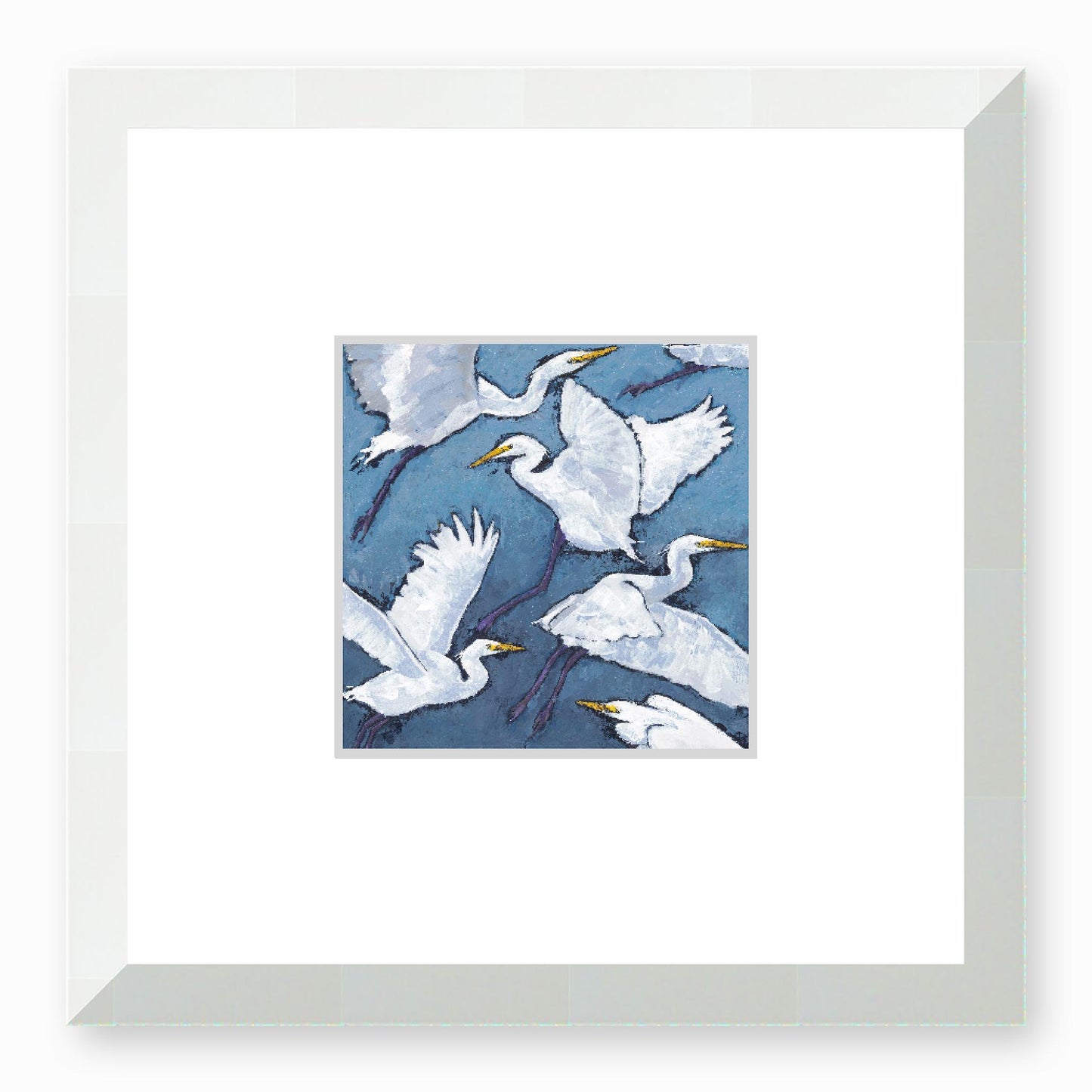 Framed Fine Art Print, Faux Mat - 12x12 inches | White Herons in Acrylic, FMS-1020-001, Prints, Fine art, White Frame, 30 x 30 cm ,12 x 12 inches