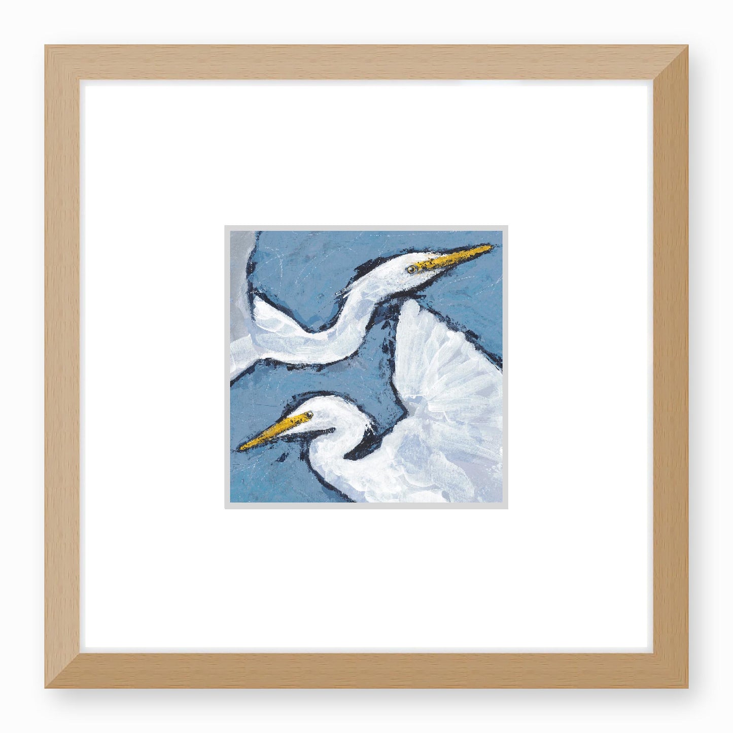 Framed Fine Art Print, Faux Mat - 12x12 inches | Heron Pair in Acrylic, FMS-1020-002, Prints, Fine art, Natural Frame, 30 x 30 cm ,12 x 12 inches