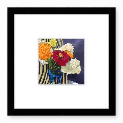 Framed Fine Art Print, Faux Mat - 12x12 inches | Hydrangeas & Zinnias in Acrylic, FMS-1030, Prints, Fine art, Black Frame, 30 x 30 cm ,12 x 12 inches