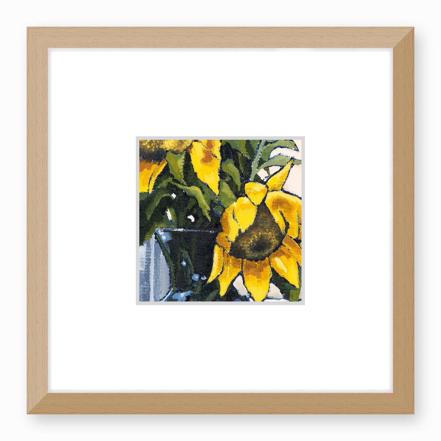 Framed Fine Art Print, Faux Mat - 12x12 inches | Sunflowers in Acrylic, FMS-1040-001, Prints, Fine art, Natural Frame, 30 x 30 cm ,12 x 12 inches