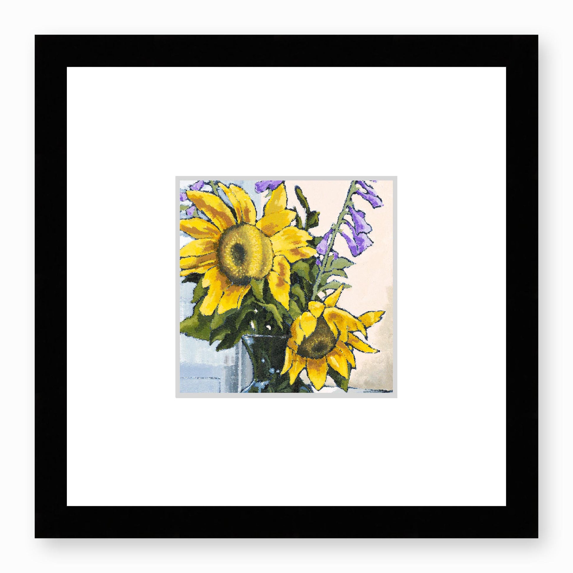 Framed Fine Art Print, Faux Mat - 12x12 inches | Sunflowers in Acrylic, FMS-1040-002, Prints, Fine art, Black Frame, 30 x 30 cm ,12 x 12 inches