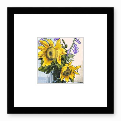 Framed Fine Art Print, Faux Mat - 12x12 inches | Sunflowers in Acrylic, FMS-1040-002, Prints, Fine art, Black Frame, 30 x 30 cm ,12 x 12 inches