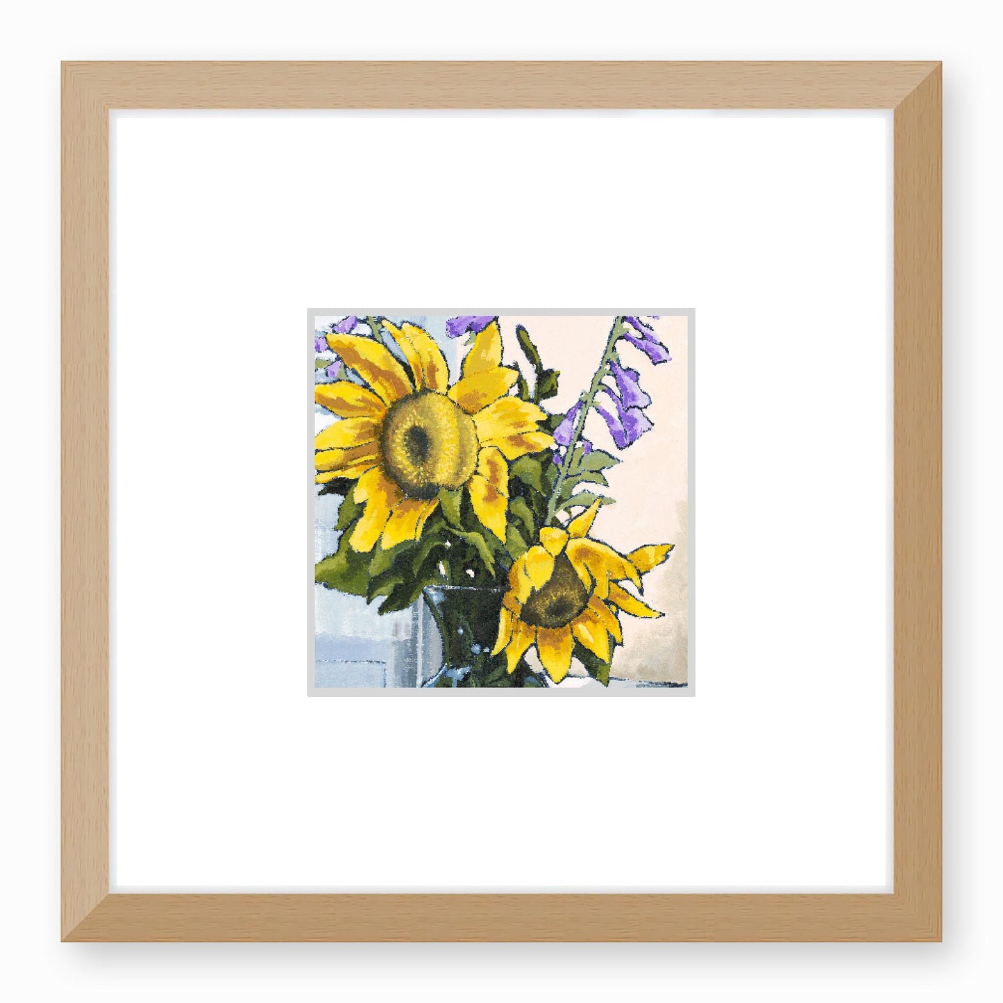 Framed Fine Art Print, Faux Mat - 12x12 inches | Sunflowers in Acrylic, FMS-1040-002, Prints, Fine art, Natural Frame, 30 x 30 cm ,12 x 12 inches