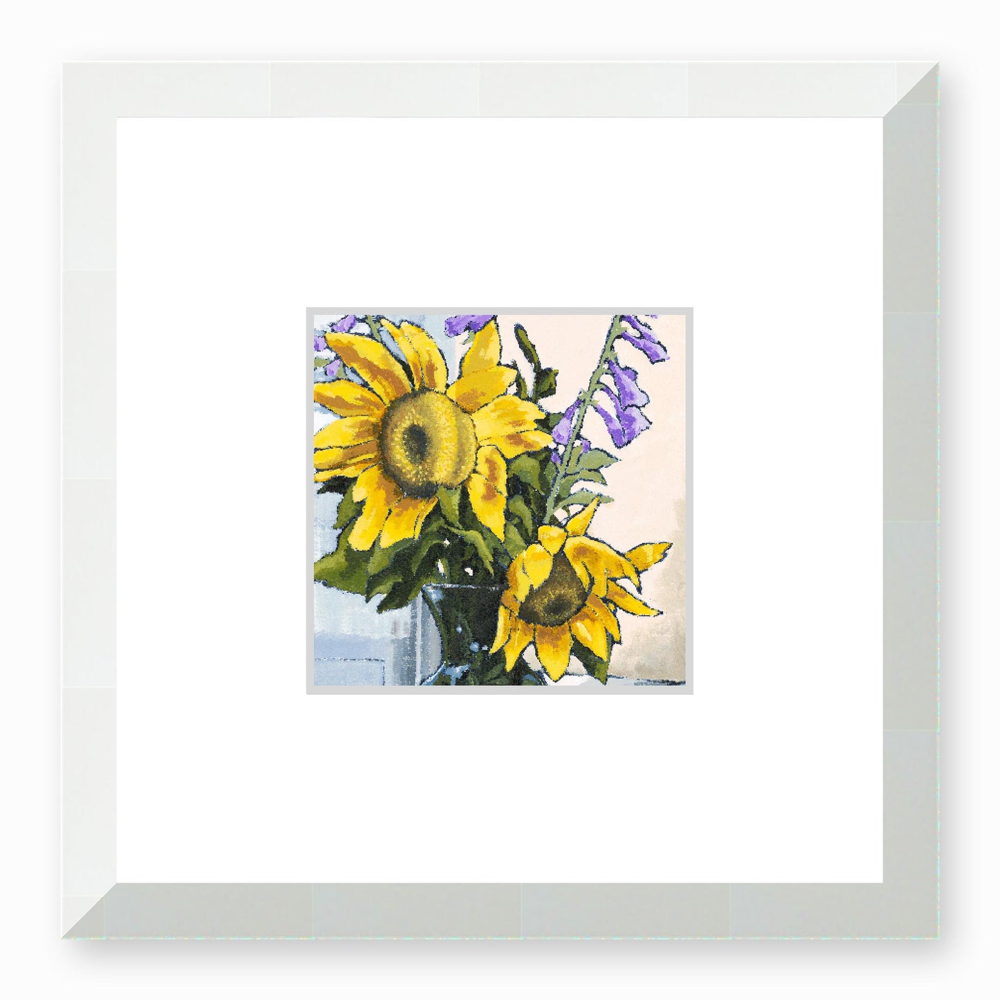 Framed Fine Art Print, Faux Mat - 12x12 inches | Sunflowers in Acrylic, FMS-1040-002, Prints, Fine art, White Frame, 30 x 30 cm ,12 x 12 inches
