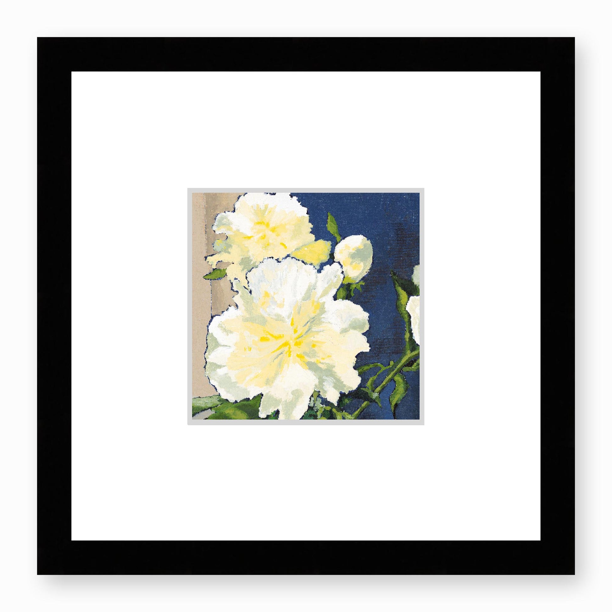 Framed Fine Art Print, Faux Mat - 12x12 inches | White Peonies in Acrylic, FMS-1050, Prints, Fine art, Black Frame, 30 x 30 cm ,12 x 12 inches