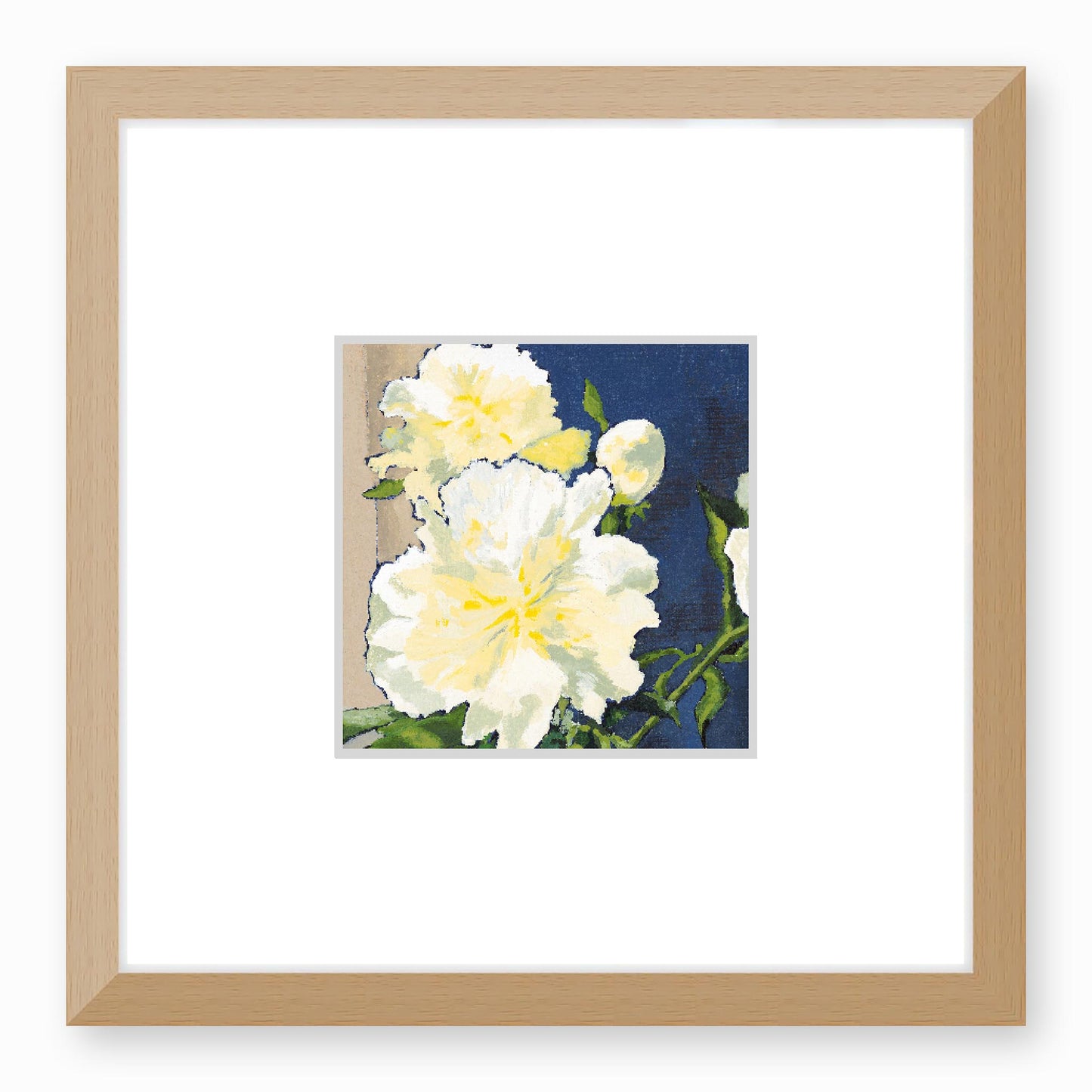 Framed Fine Art Print, Faux Mat - 12x12 inches | White Peonies in Acrylic, FMS-1050, Prints, Fine art, Natural Frame, 30 x 30 cm ,12 x 12 inches