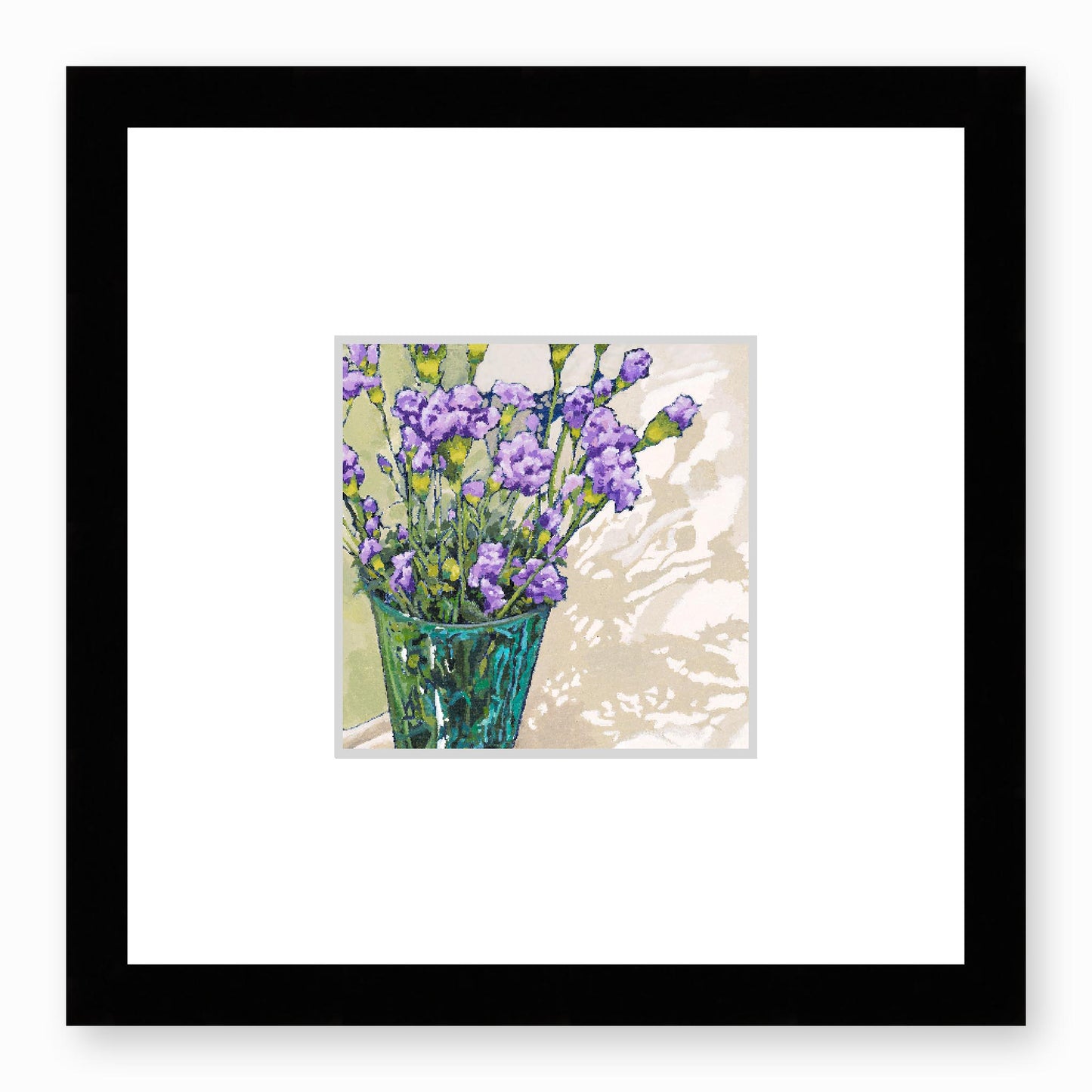 Framed Fine Art Print, Faux Mat - 12x12 inches | Mauve Carnations in Acrylic, FMS-1070-001, Prints, Fine art, Black Frame, 30 x 30 cm ,12 x 12 inches