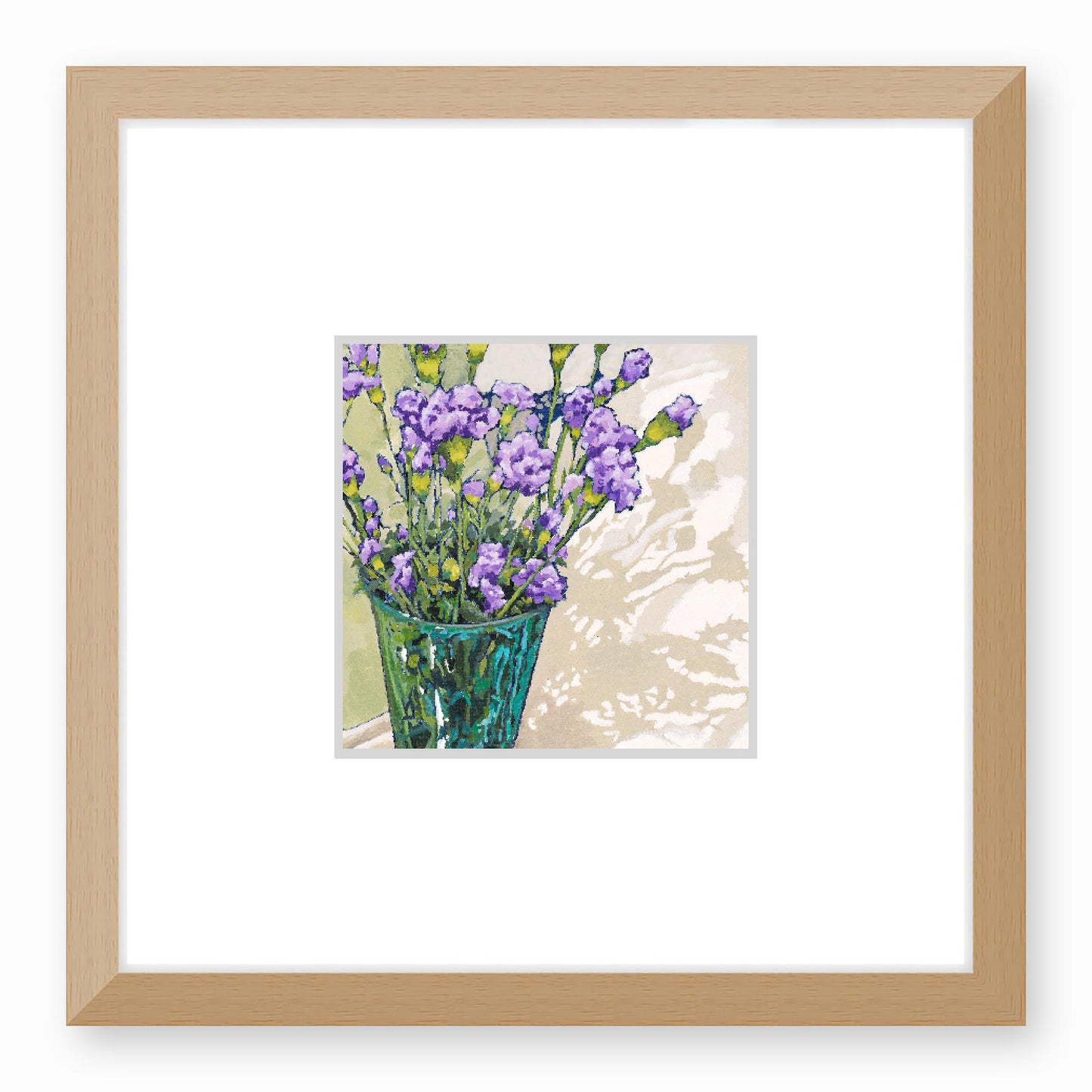 Framed Fine Art Print, Faux Mat - 12x12 inches | Mauve Carnations in Acrylic, FMS-1070-001, Prints, Fine art, Natural Frame, 30 x 30 cm ,12 x 12 inches