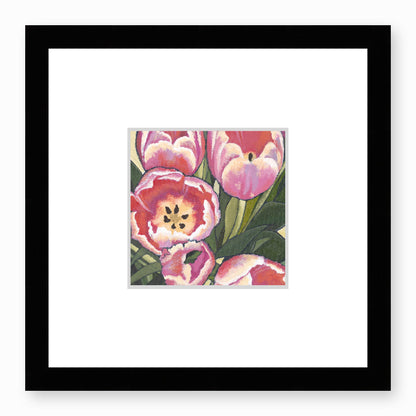 Framed Fine Art Print, Faux Mat - 12x12 inches | Pink Tulips in Acrylic, FMS-1080, Prints, Fine art, Black Frame, 30 x 30 cm ,12 x 12 inches