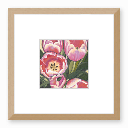 Framed Fine Art Print, Faux Mat - 12x12 inches | Pink Tulips in Acrylic, FMS-1080, Prints, Fine art, Natural Frame, 30 x 30 cm ,12 x 12 inches