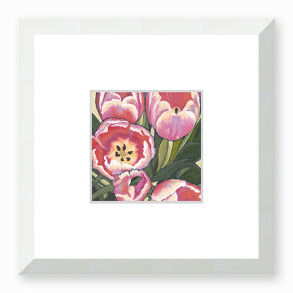 Framed Fine Art Print, Faux Mat - 12x12 inches | Pink Tulips in Acrylic, FMS-1080, Prints, Fine art, White Frame, 30 x 30 cm ,12 x 12 inches