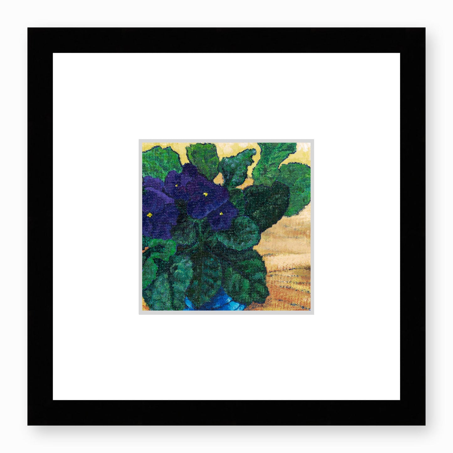 Framed Fine Art Print, Faux Mat - 12x12 inches | African Violets in Acrylic, FMS-1090, Prints, Fine art, Black Frame, 30 x 30 cm ,12 x 12 inches