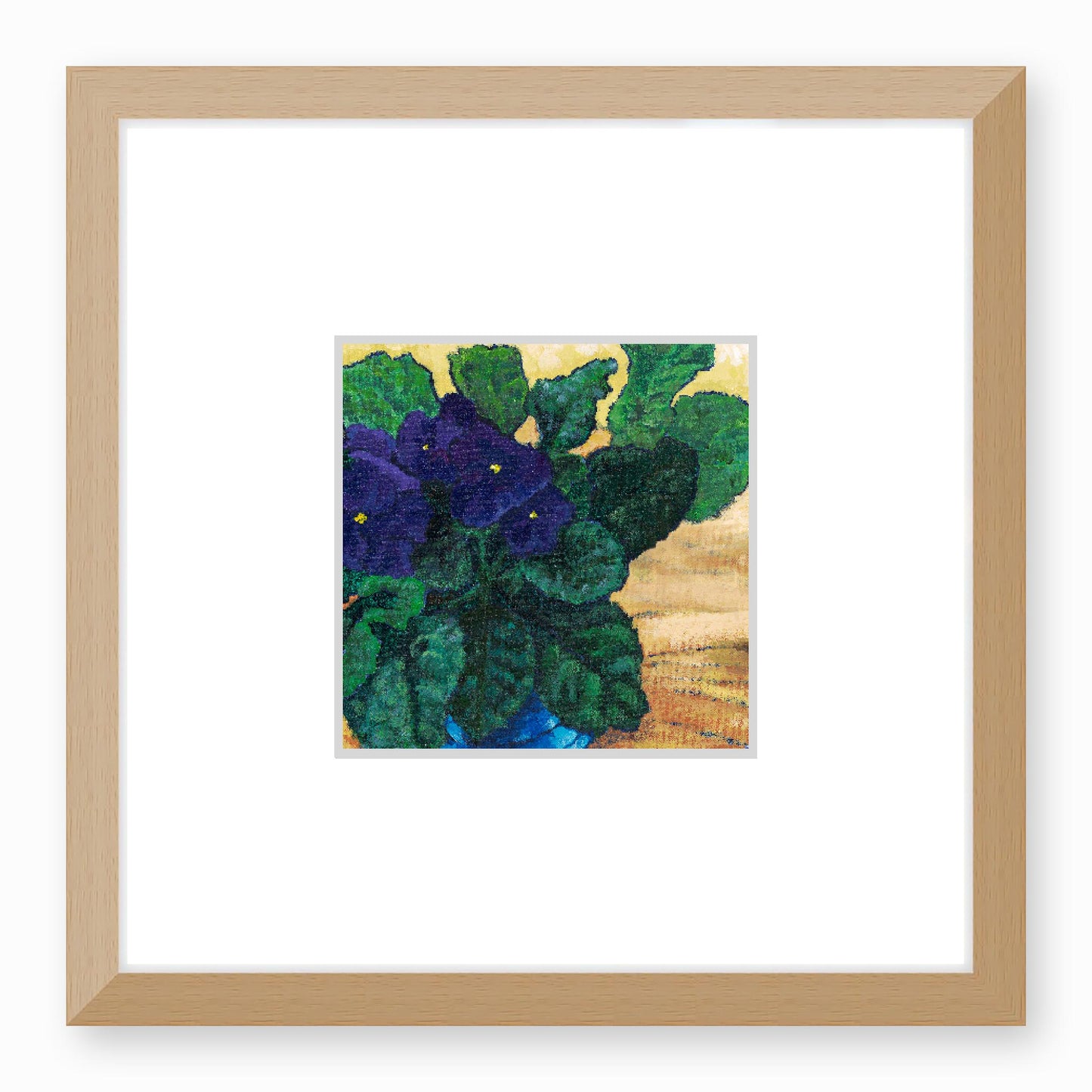 Framed Fine Art Print, Faux Mat - 12x12 inches | African Violets in Acrylic, FMS-1090, Prints, Fine art, Natural Frame, 30 x 30 cm ,12 x 12 inches
