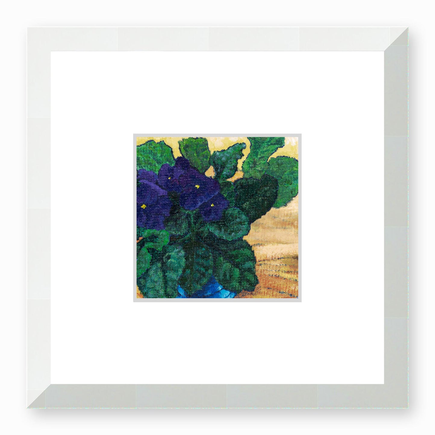 Framed Fine Art Print, Faux Mat - 12x12 inches | African Violets in Acrylic, FMS-1090, Prints, Fine art, White Frame, 30 x 30 cm ,12 x 12 inches