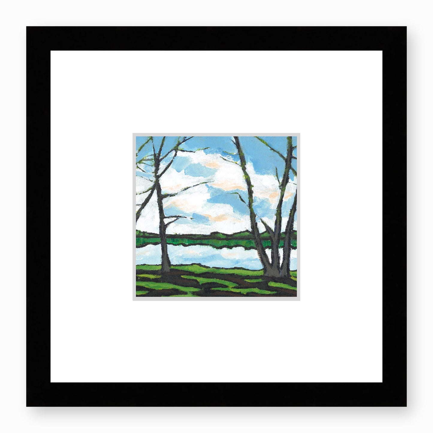 Framed Fine Art Print, Faux Mat - 12x12 inches | Lakeshore in Acrylic, FMS-1100, Prints, Fine art, Black Frame, 30 x 30 cm ,12 x 12 inches
