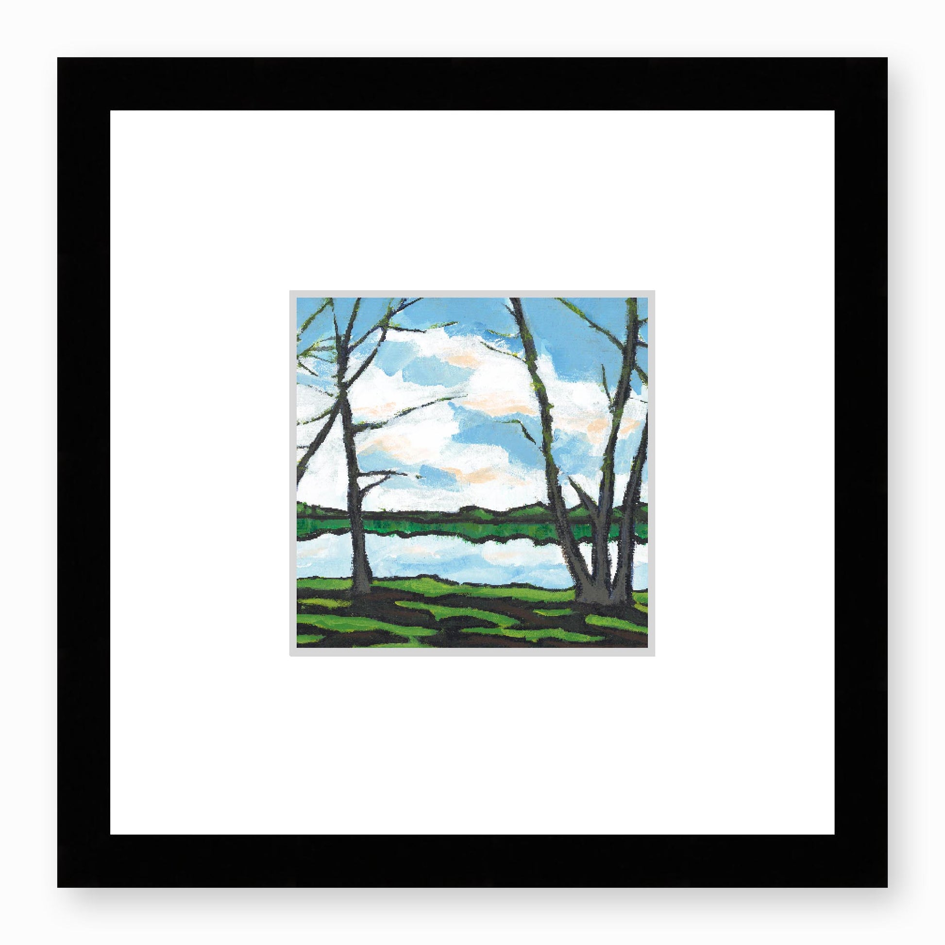 Framed Fine Art Print, Faux Mat - 12x12 inches | Lakeshore in Acrylic, FMS-1100, Prints, Fine art, Black Frame, 30 x 30 cm ,12 x 12 inches