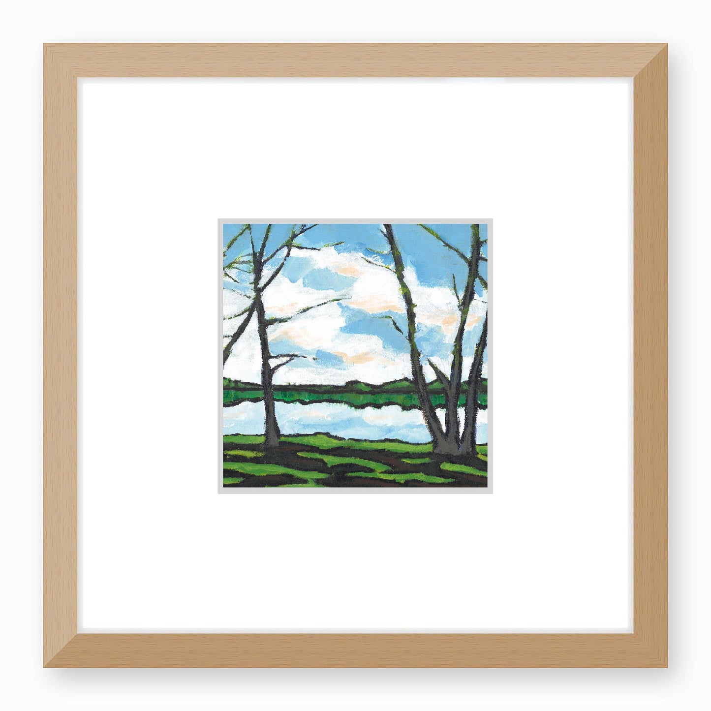 Framed Fine Art Print, Faux Mat - 12x12 inches | Lakeshore in Acrylic, FMS-1100, Prints, Fine art, Natural Frame, 30 x 30 cm ,12 x 12 inches