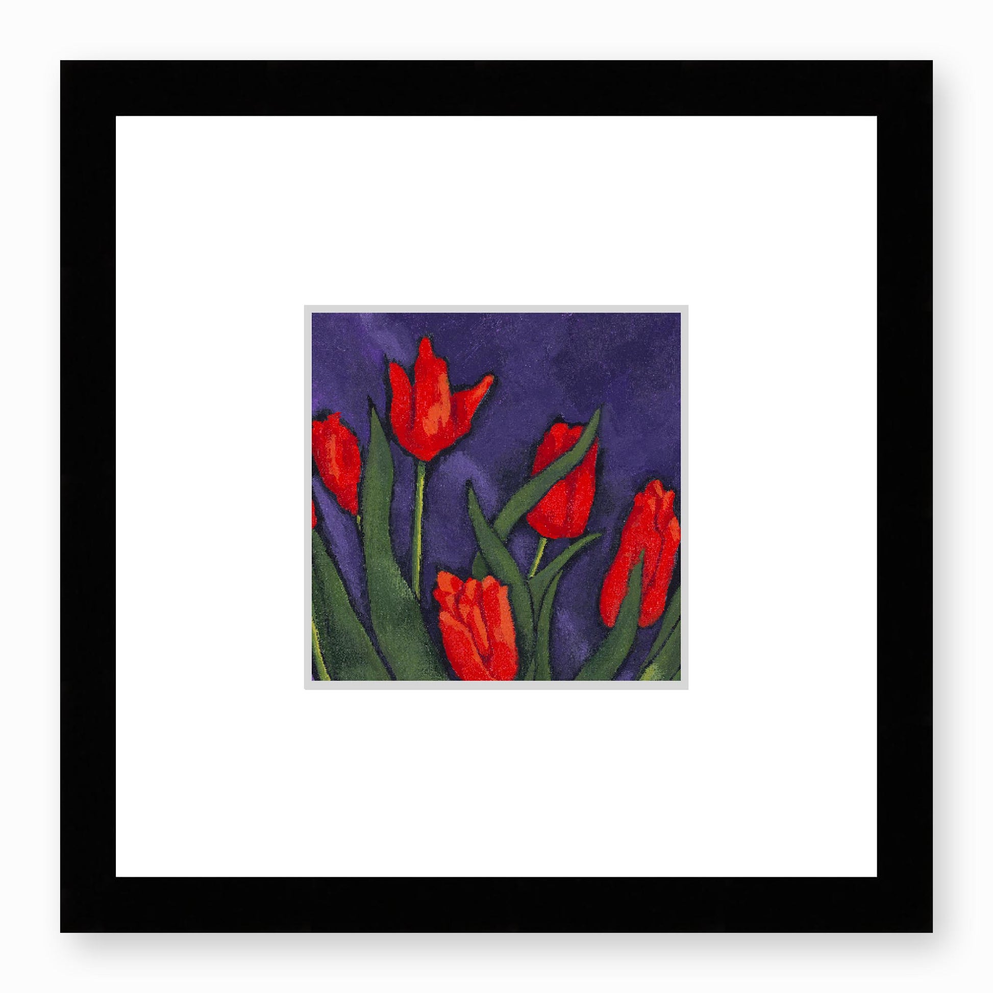 Framed Fine Art Print, Faux Mat - 12x12 inches | Red Tulips in Acrylic, FMS-1111-001, Prints, Fine art, Black Frame, 30 x 30 cm ,12 x 12 inches