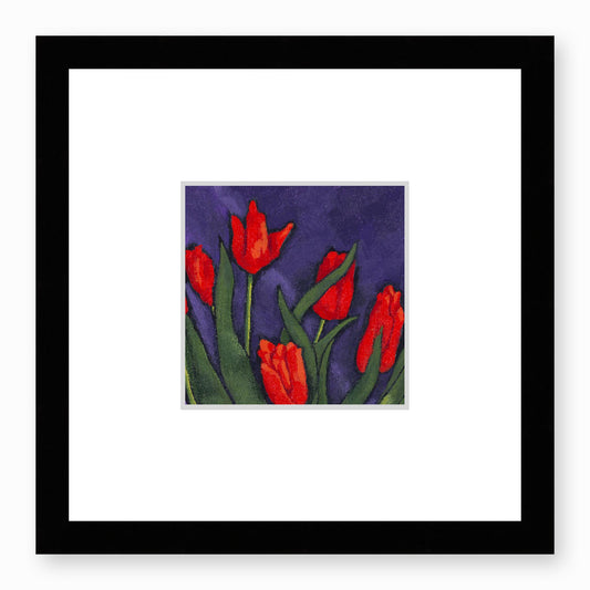 Framed Fine Art Print, Faux Mat - 12x12 inches | Red Tulips in Acrylic, FMS-1111-001, Prints, Fine art, Black Frame, 30 x 30 cm ,12 x 12 inches