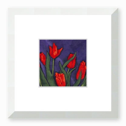 Red Tulips Framed Fine Art Print with Faux Mat Board | 30 x 30 cm / 12 x 12 inches | White Frame