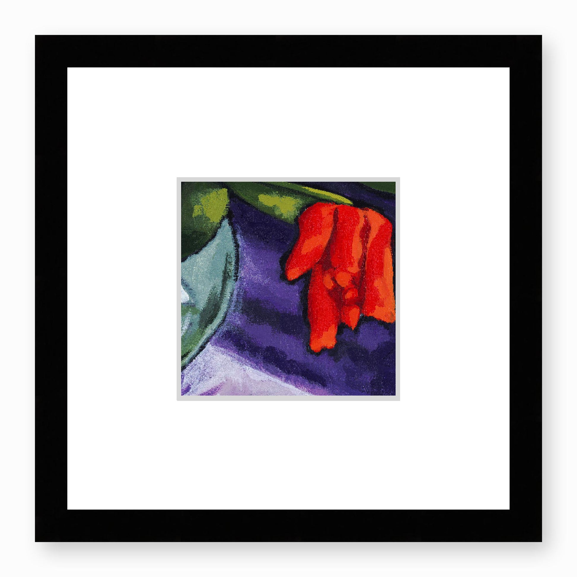 Framed Fine Art Print, Faux Mat - 12x12 inches | Red Tulips in Acrylic, FMS-1111-002, Prints, Fine art, Black Frame, 30 x 30 cm ,12 x 12 inches