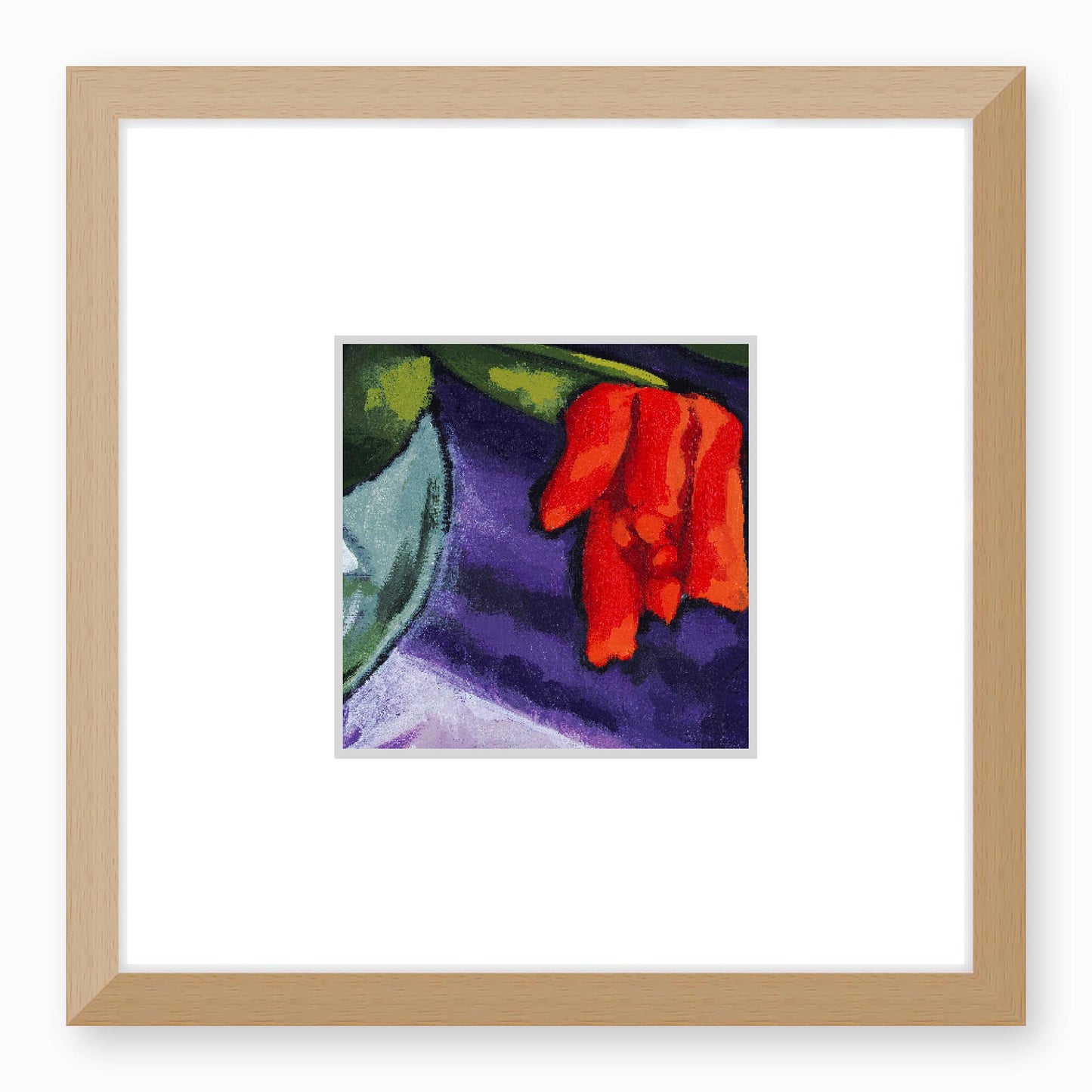 Framed Fine Art Print, Faux Mat - 12x12 inches | Red Tulips in Acrylic, FMS-1111-002, Prints, Fine art, Natural Frame, 30 x 30 cm ,12 x 12 inches
