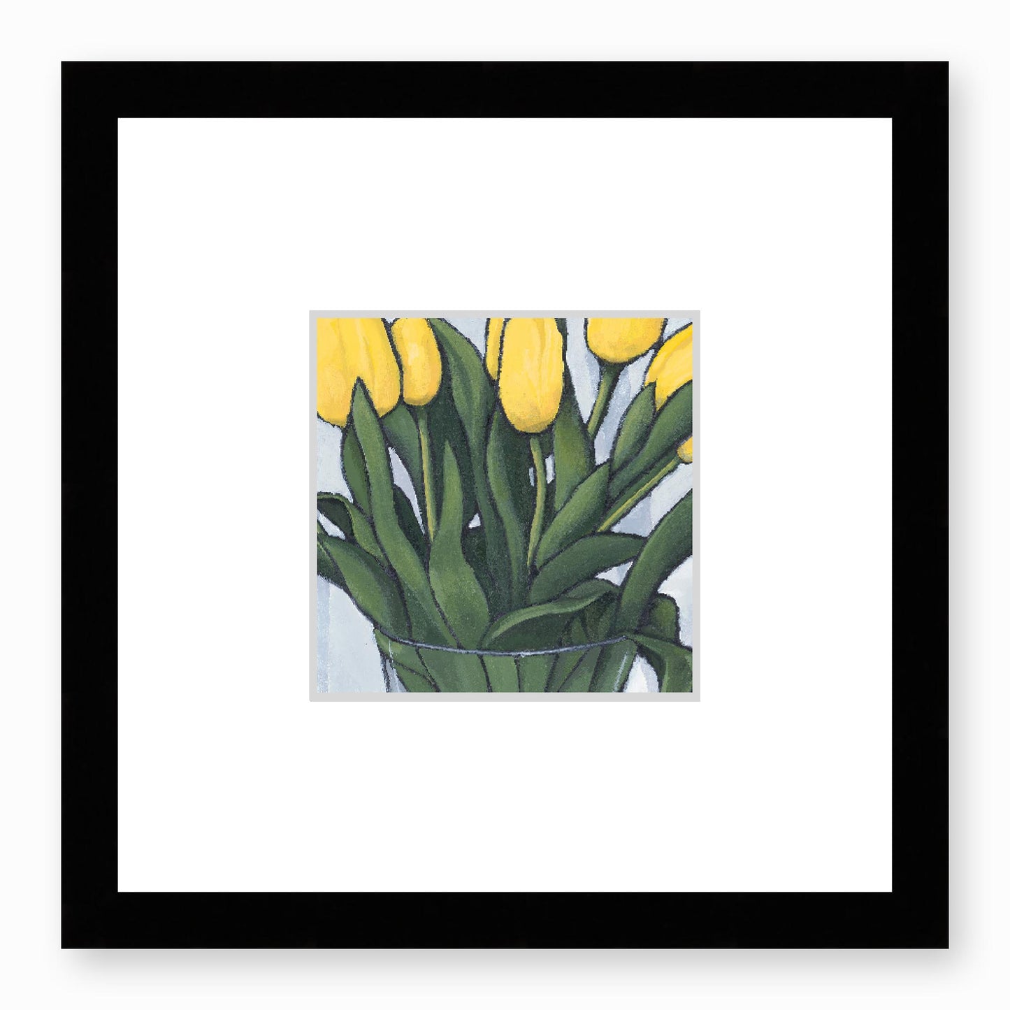 Framed Fine Art Print, Faux Mat - 12x12 inches | Yellow Tulips in Acrylic, FMS-1121, Prints, Fine art, Black Frame, 30 x 30 cm ,12 x 12 inches