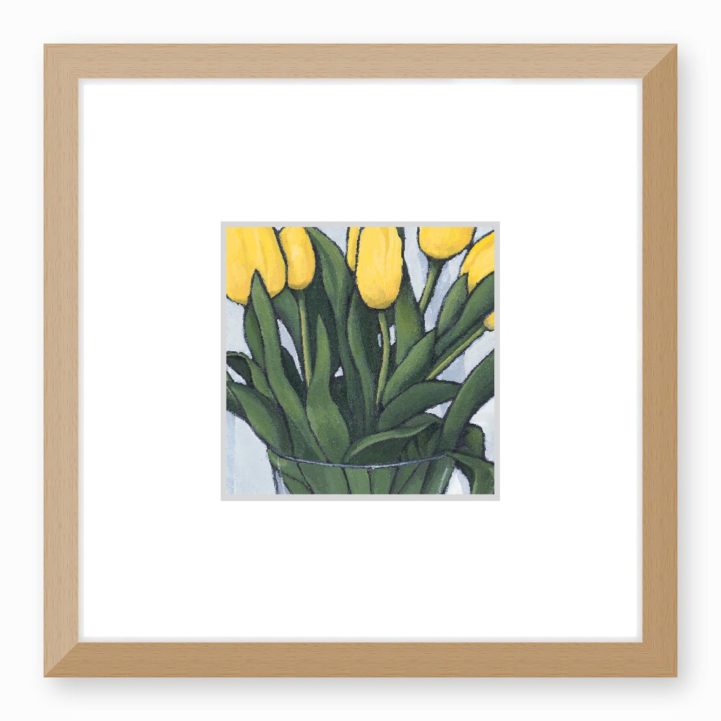 Framed Fine Art Print, Faux Mat - 12x12 inches | Yellow Tulips in Acrylic, FMS-1121, Prints, Fine art, Natural Frame, 30 x 30 cm ,12 x 12 inches