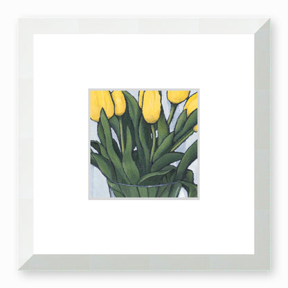 Framed Fine Art Print, Faux Mat - 12x12 inches | Yellow Tulips in Acrylic, FMS-1121, Prints, Fine art, White Frame, 30 x 30 cm ,12 x 12 inches