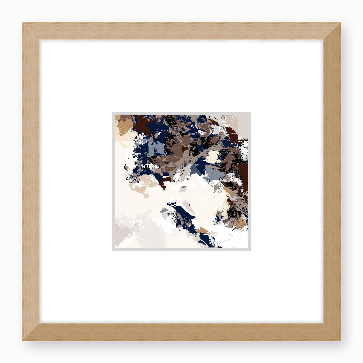 Mocha Froth Abstract Graphic Art Print with Faux Mat Board | 30 x 30 cm / 12 x 12 inches | Natural Frame