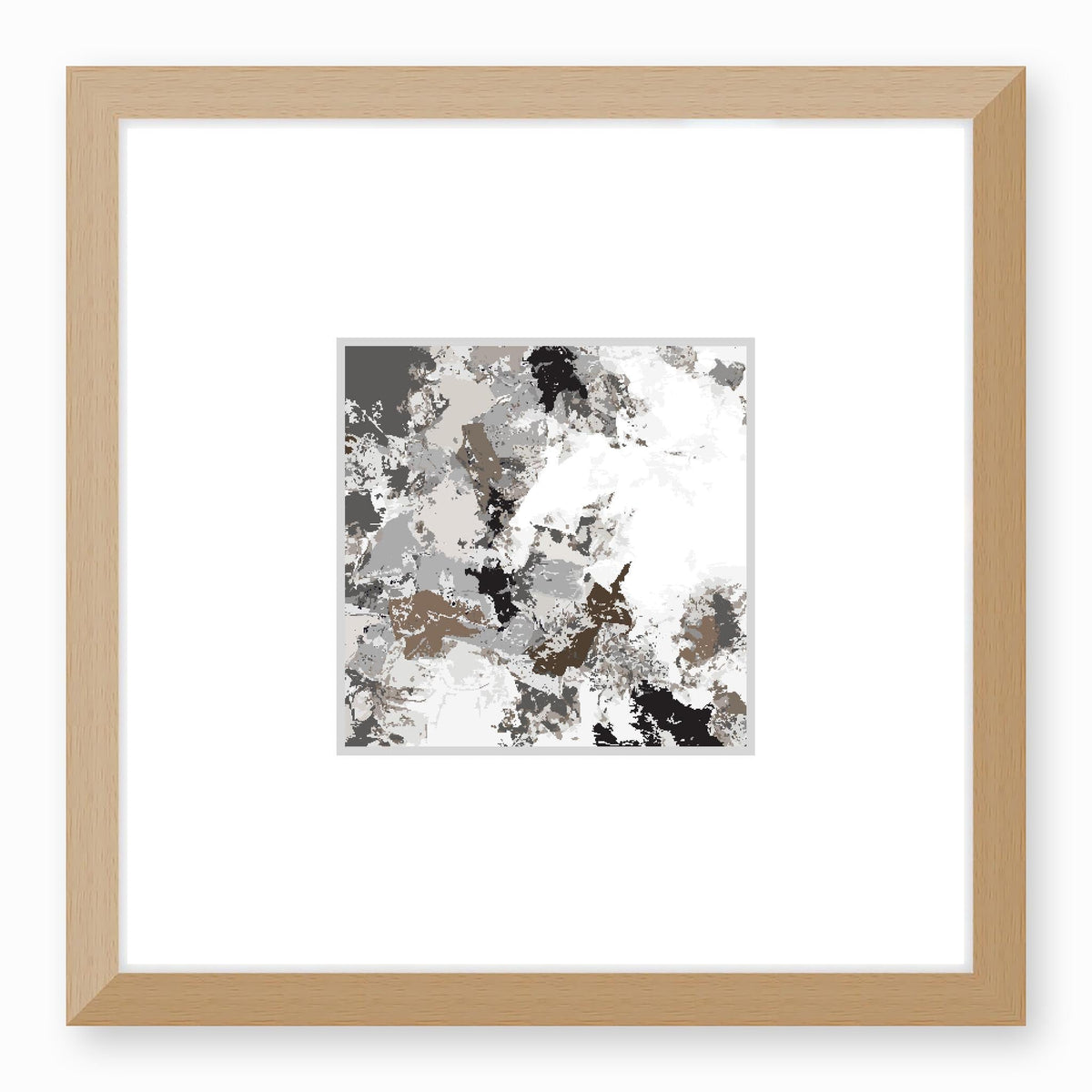 Castle Light Abstract Graphic Art Print with Faux Mat Board | 30 x 30 cm / 12 x 12 inches | Natural Frame