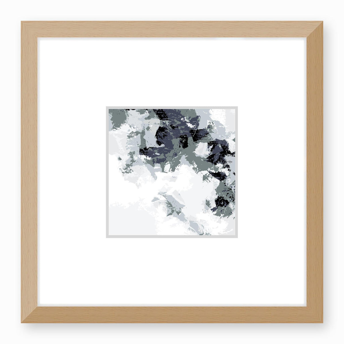 Shore Pebbles Abstract Graphic Art Print with Faux Mat Board | 30 x 30 cm / 12 x 12 inches | Natural Frame