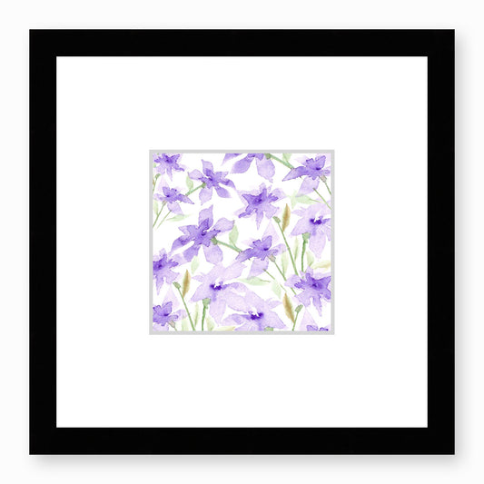 Framed Fine Art Print, Faux Mat - 12x12 inches | Purple Floral Watercolour, fms-1320-001, Prints, Fine art, Black Frame, 30 x 30 cm ,12 x 12 inches
