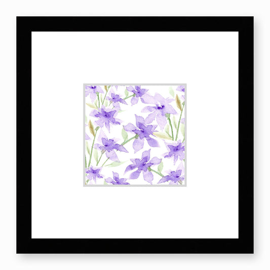 Framed Fine Art Print, Faux Mat - 12x12 inches | Purple Floral Watercolour, fms-1320-002, Prints, Fine art, Black Frame, 30 x 30 cm ,12 x 12 inches