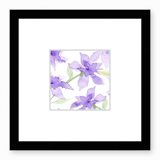Framed Fine Art Print, Faux Mat - 12x12 inches | Purple Floral Watercolour, fms-1320-003, Prints, Fine art, Black Frame, 30 x 30 cm ,12 x 12 inches