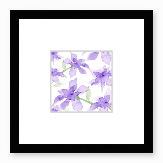 Framed Fine Art Print, Faux Mat - 12x12 inches | Purple Floral Watercolour, fms-1320-004, Prints, Fine art, Black Frame, 30 x 30 cm ,12 x 12 inches