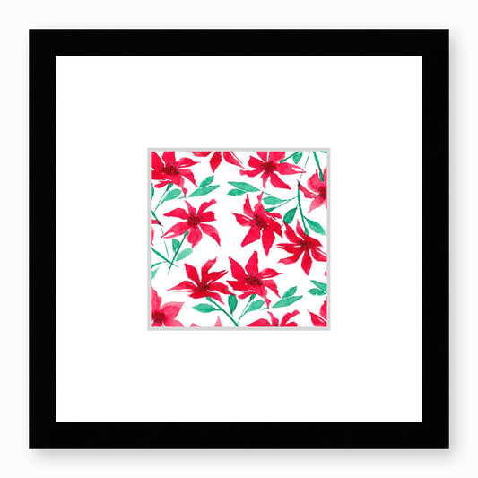 Framed Fine Art Print, Faux Mat - 12x12 inches | Red Floral Watercolour, fms-1330-003, Prints, Fine art, Black Frame, 30 x 30 cm ,12 x 12 inches