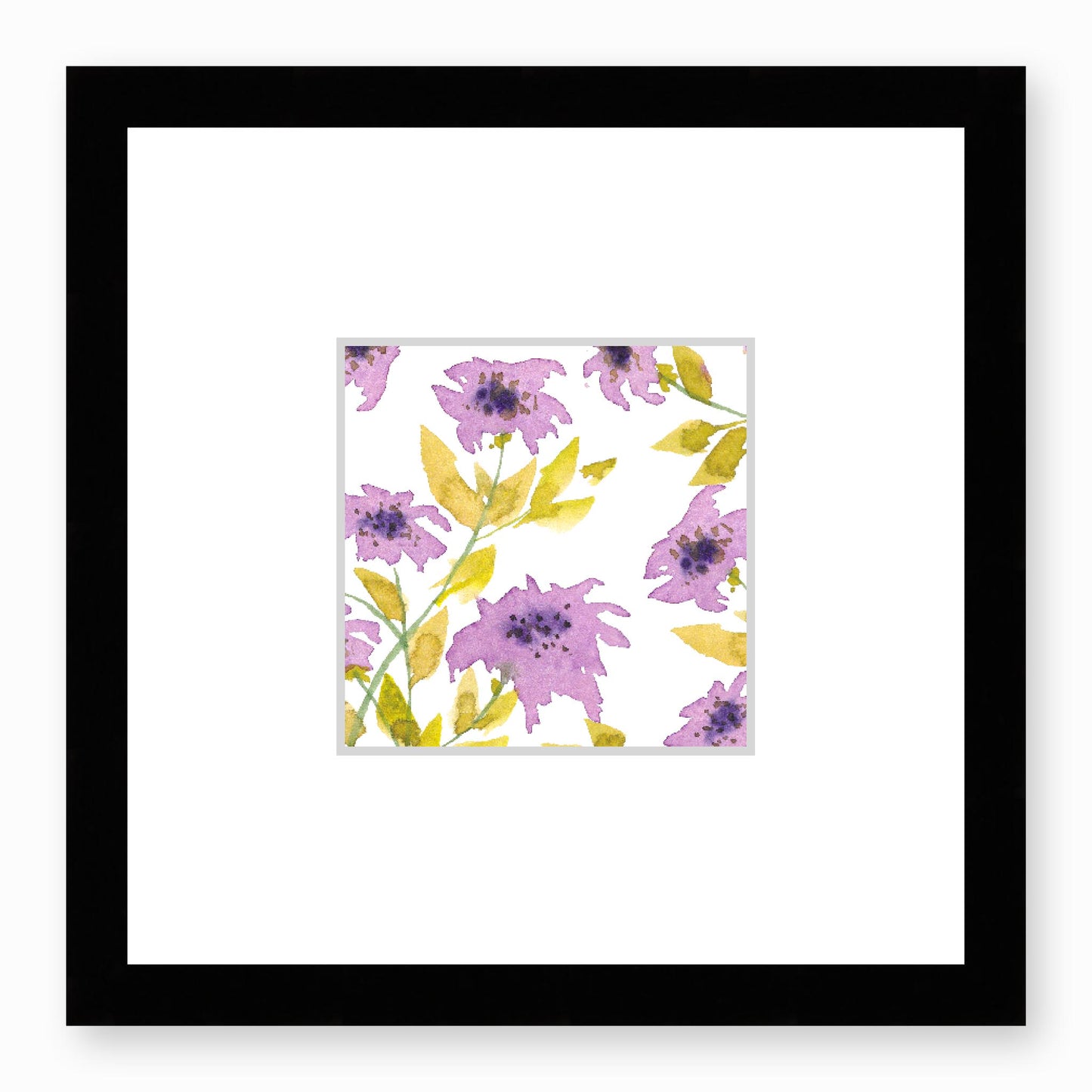 Framed Fine Art Print, Faux Mat - 12x12 inches | Mauve Floral Watercolour, fms-1360-001, Prints, Fine art, Black Frame, 30 x 30 cm ,12 x 12 inches