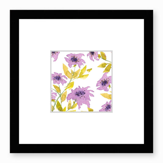 Framed Fine Art Print, Faux Mat - 12x12 inches | Mauve Floral Watercolour, fms-1360-001, Prints, Fine art, Black Frame, 30 x 30 cm ,12 x 12 inches