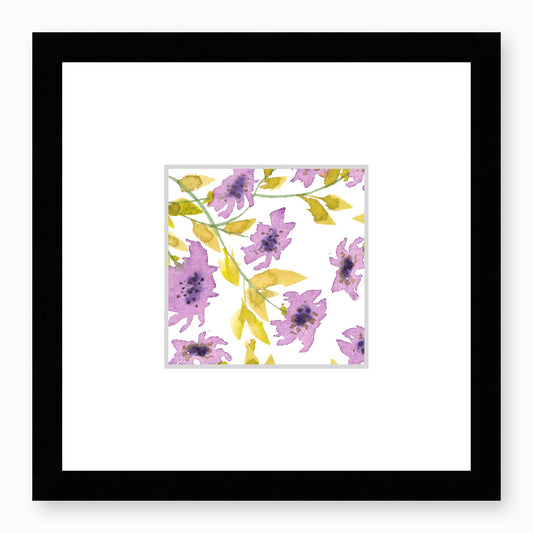 Framed Fine Art Print, Faux Mat - 12x12 inches | Mauve Floral Watercolour, fms-1360-002, Prints, Fine art, Black Frame, 30 x 30 cm ,12 x 12 inches