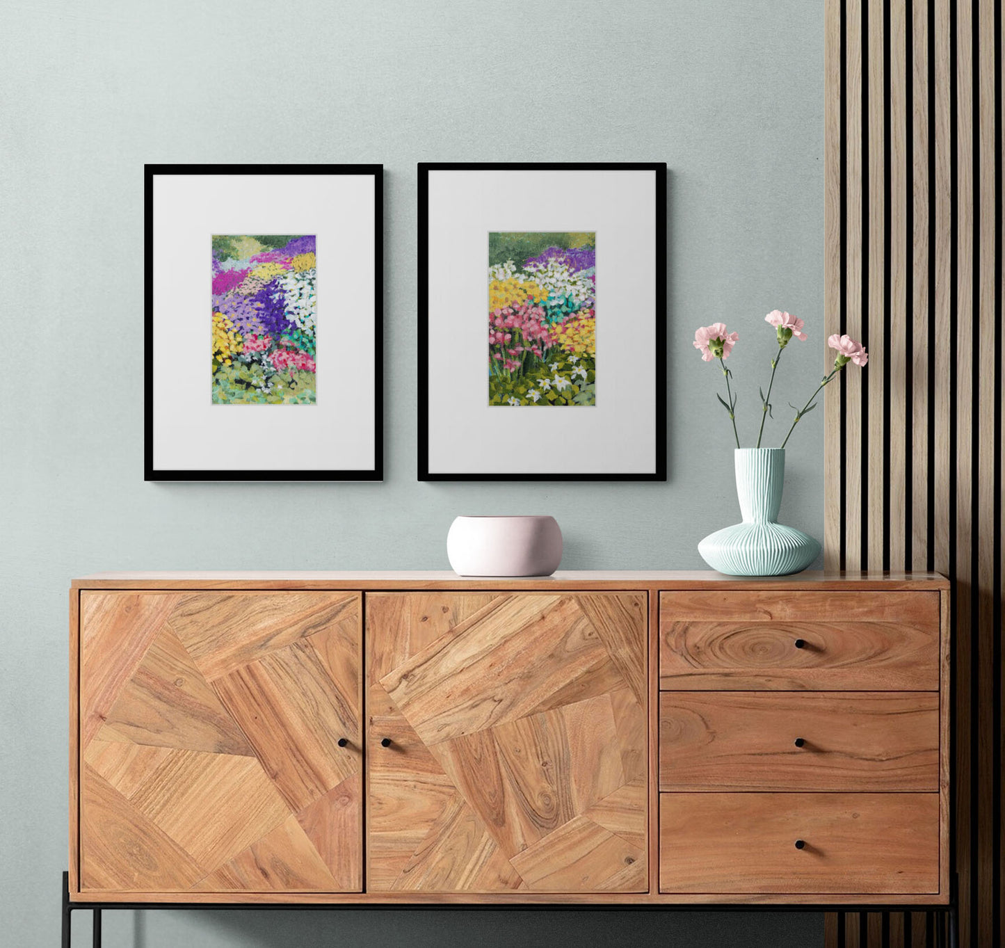Floral Garden #1381-001 Framed Fine Art Print - Vertical Layout with Faux Mat Board