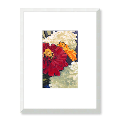 Hydrangea Garden Framed Fine Art Print with Faux Mat Board | 45 x 60 cm / 18 x 24 inches | White Frame