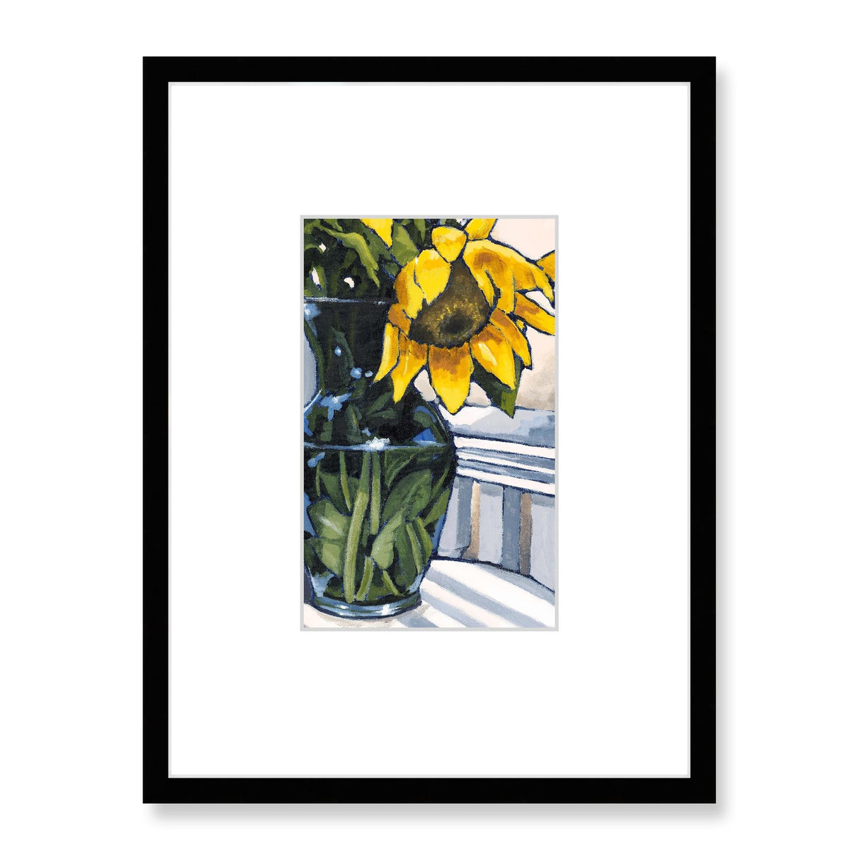 Sunflowers Framed Fine Art Print with Faux Mat Board | 45 x 60 cm / 18 x 24 inches | Black Frame