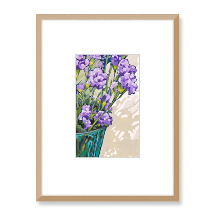 Mauve Carnations Framed Fine Art Print with Faux Mat Board | 45 x 60 cm / 18 x 24 inches | Natural Frame