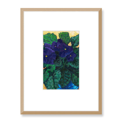 Framed Fine Art Print, Faux Mat - 18x24 inches | African Violets in Acrylic, FMV-1090, Prints, Fine art, Natural Frame, 45 x 60 cm ,18 x 24 inches